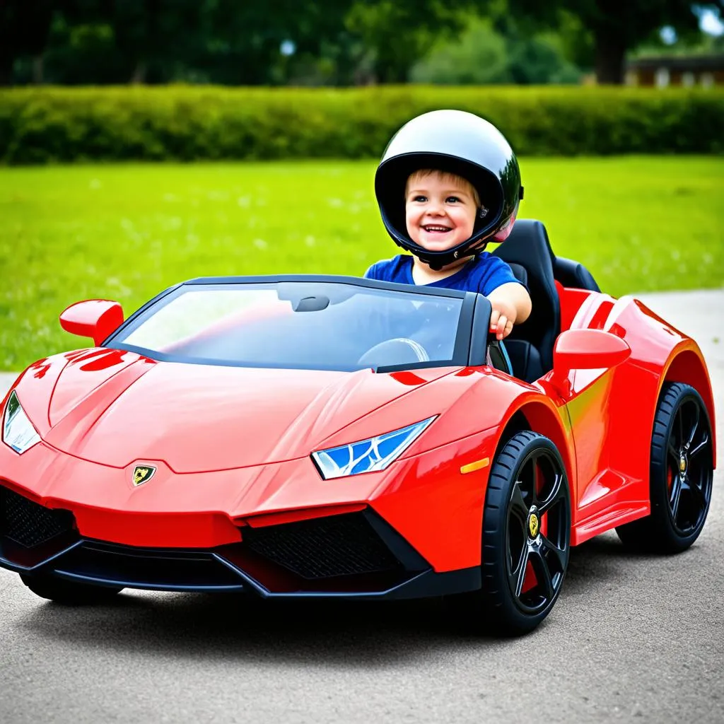 Kids driving Lamborghini ride-on car